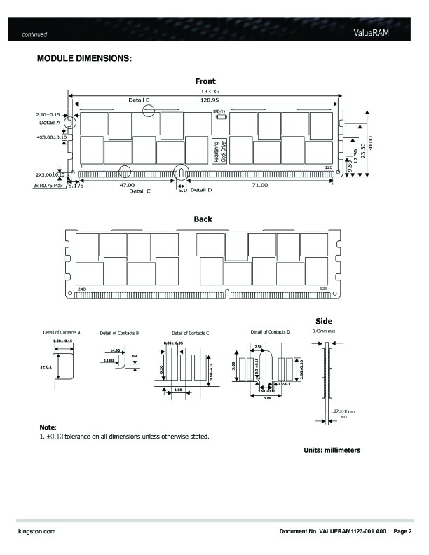 金士顿 16G RECC DDR3 1600 KVR16R11D4/16 - 金士顿 DDR3 - 成都江安创恒科技有限公司